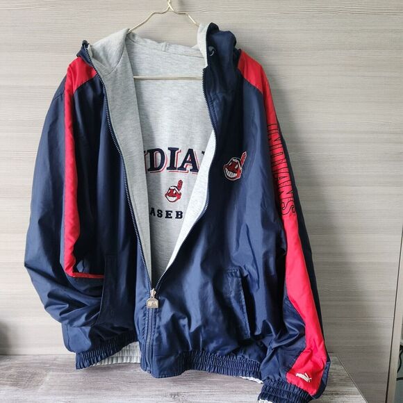 Puma Mens Vintage Cleveland Indians Reversible Jacket Y2k Wahoo Logo Blue Gray - Picture 4 of 16